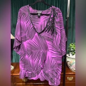 Lane Bryant Women's Purple Palm Print Blouse Size 22/24